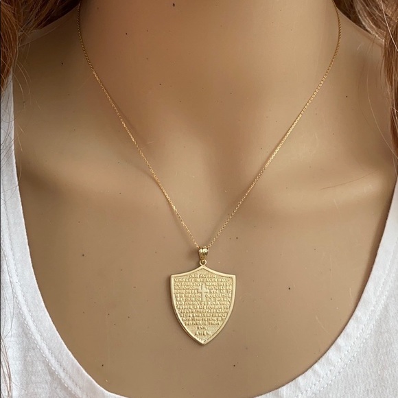 14K Solid Gold The Lord’s Prayer Shield Necklace
